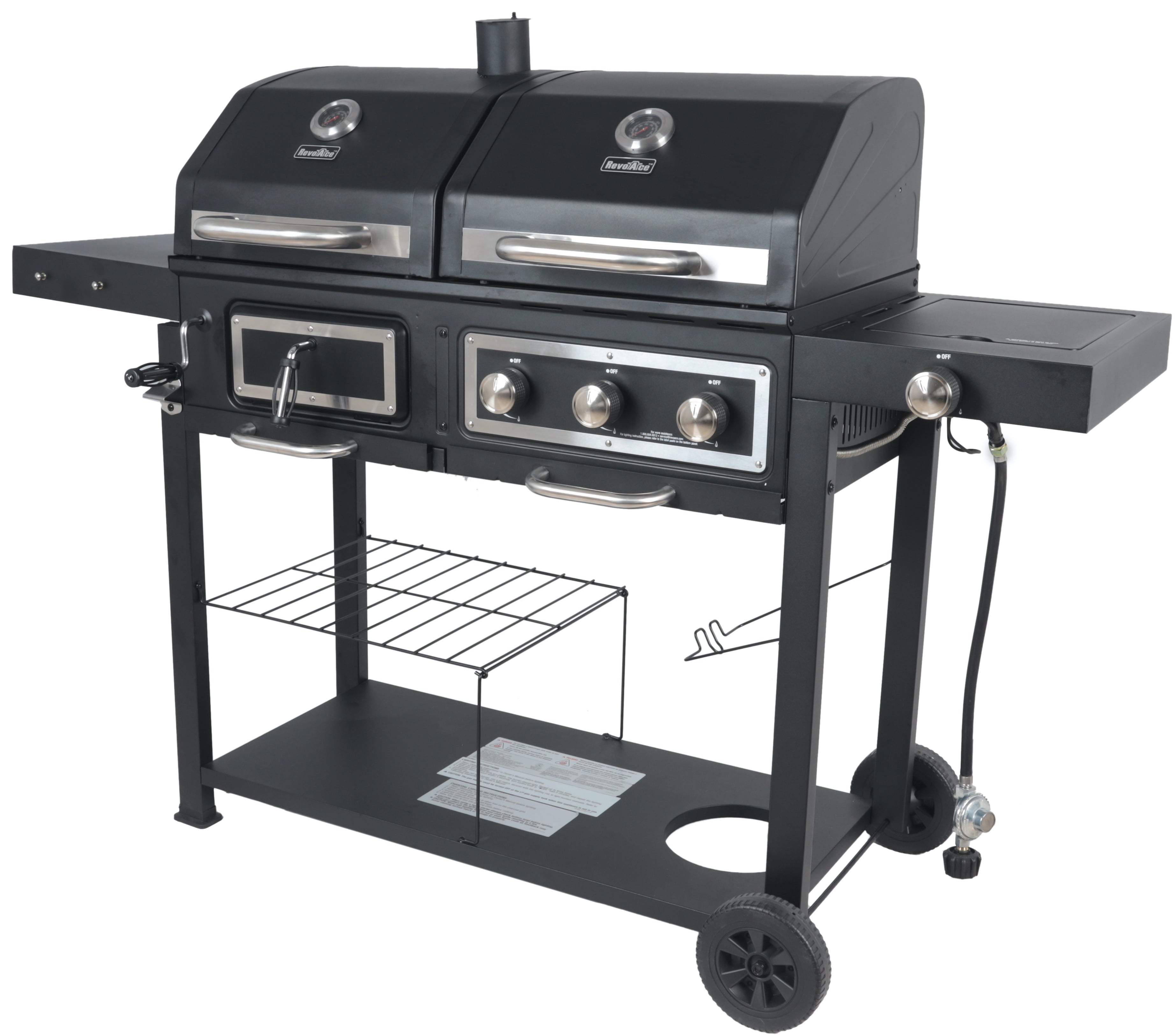 Dual Fuel Gas & Charcoal Combo Grill. Black with Stainless