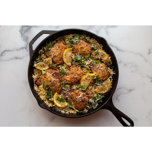 12 in. Cast Iron Skillet in Black with Pour Spout