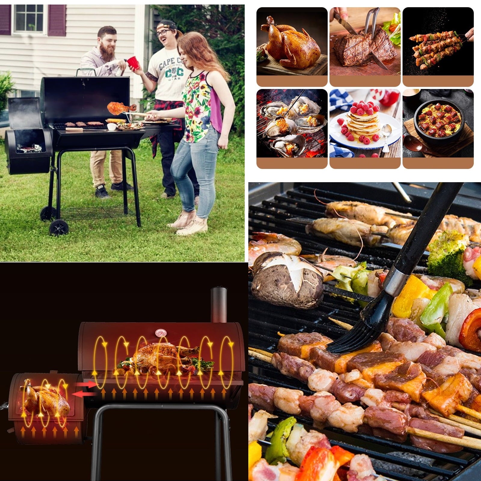 Outdoor Portable BBQ Charcoal Grill with Offset Smoker. Black