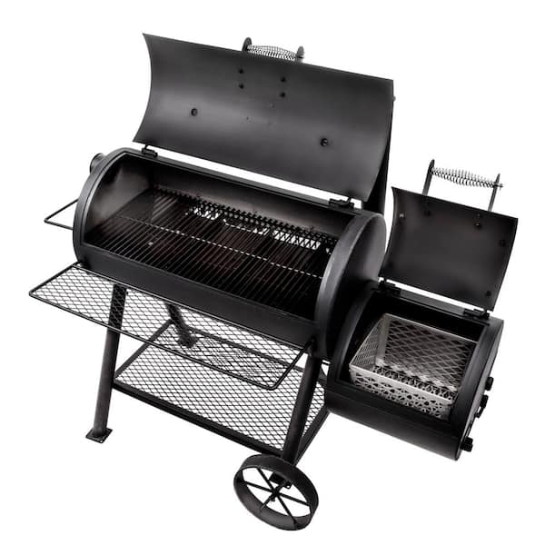 Longhorn Reverse Flow Offset Charcoal Smoker Grill in Black with 1.060 sq. in. Cooking Space