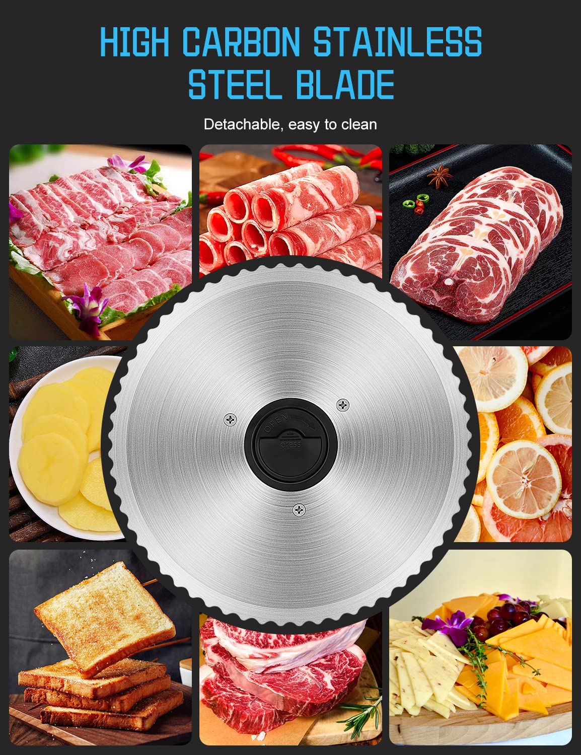 TOKASS Electric Deli Food Slicer with 7.5'' Stainless Steel Blade