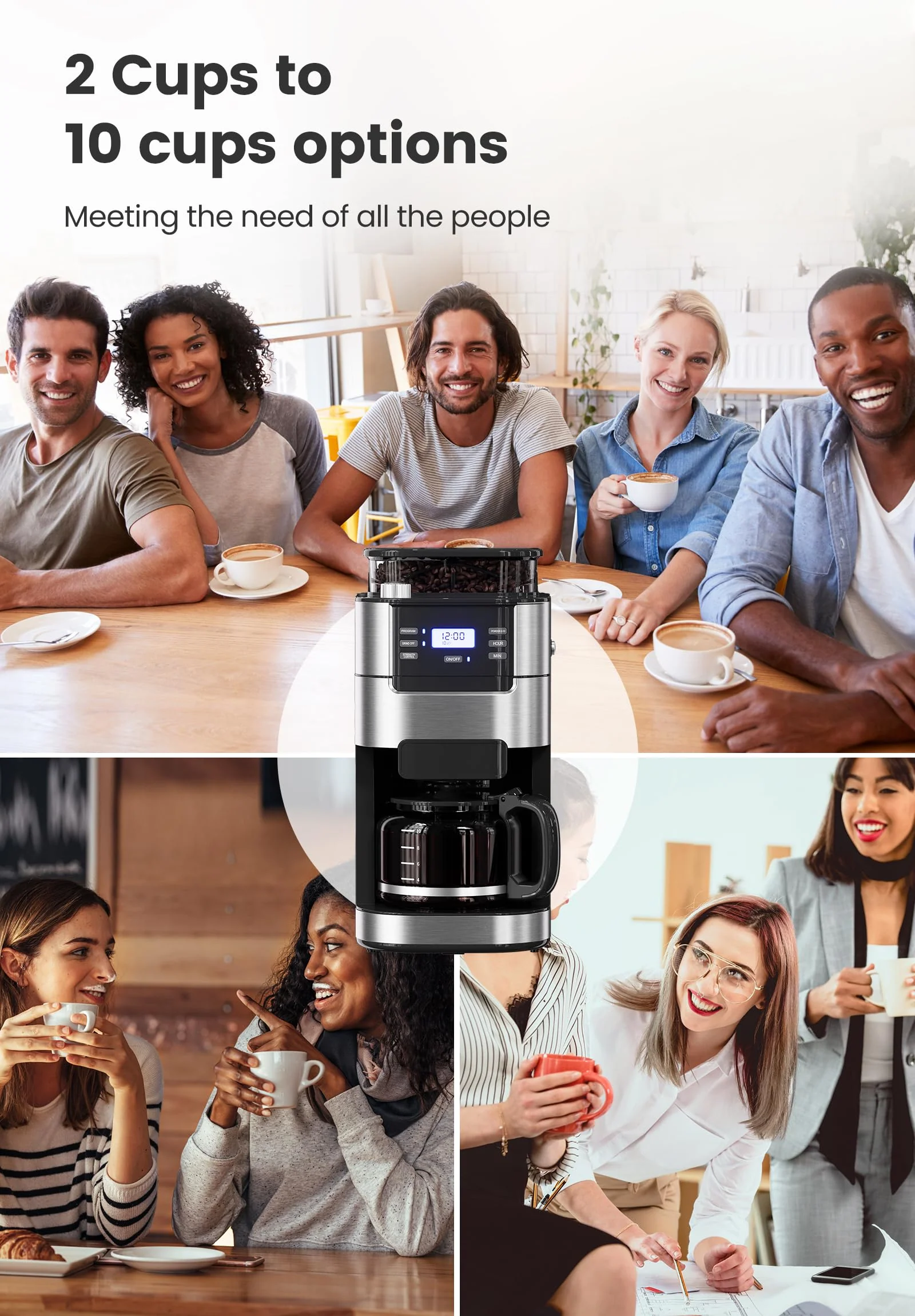 Gevi 10-Cup Coffee Maker with Built-in Grinder