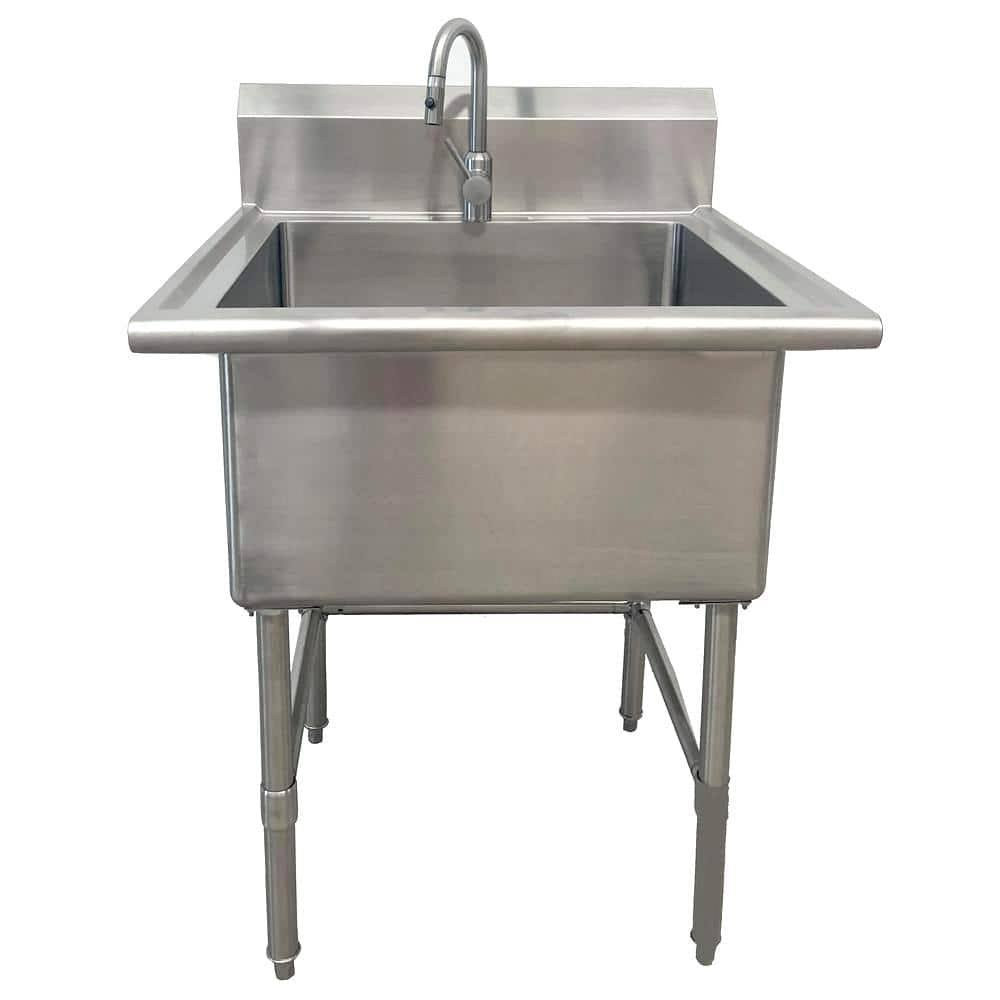 Glacier Bay All-in-One 30 in. Stainless Steel Wall Mount Commercial Utility Kitchen Sink with Faucet, Silver