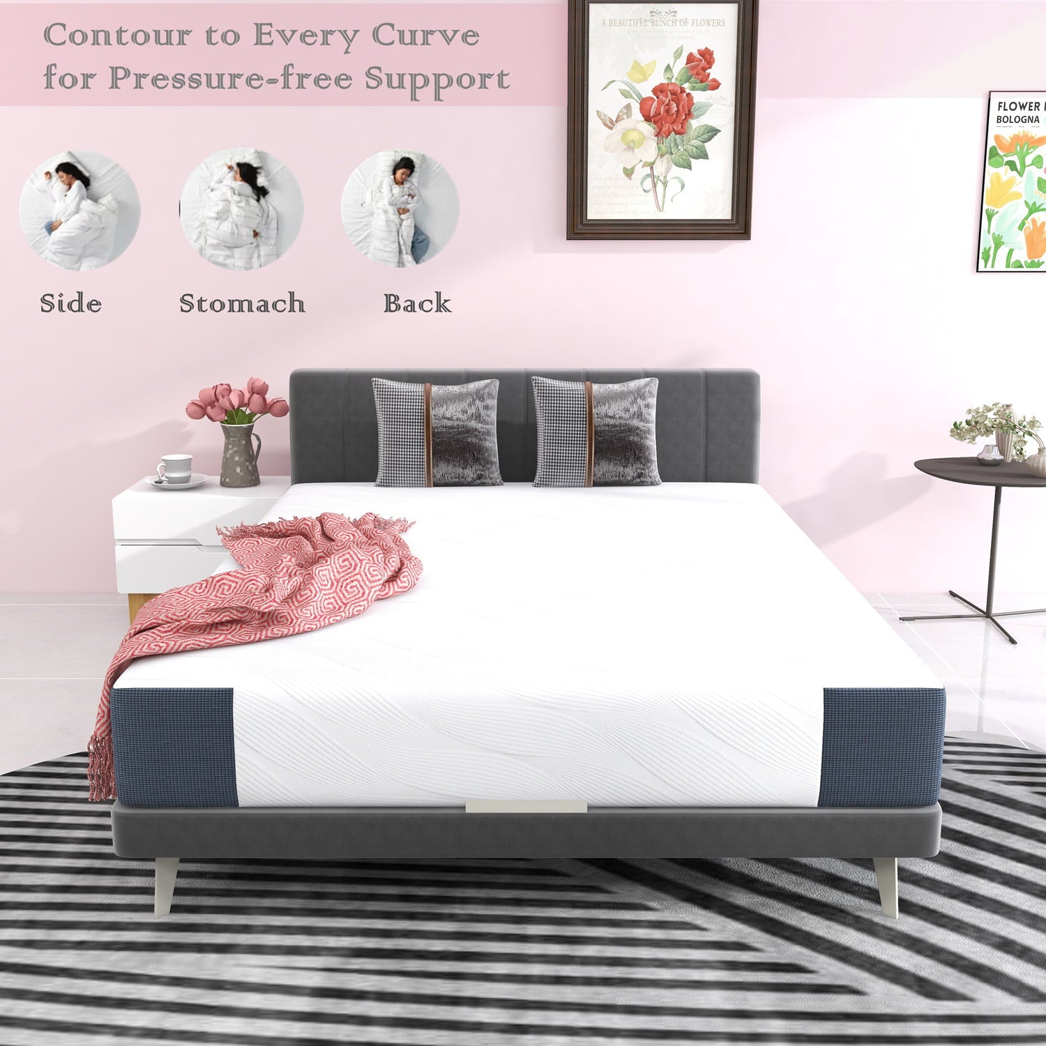 inch Memory Foam & Innerspring Hybrid Mattress. Medium Firm Bed in a Box for Pressure Relief. Queen Mattress