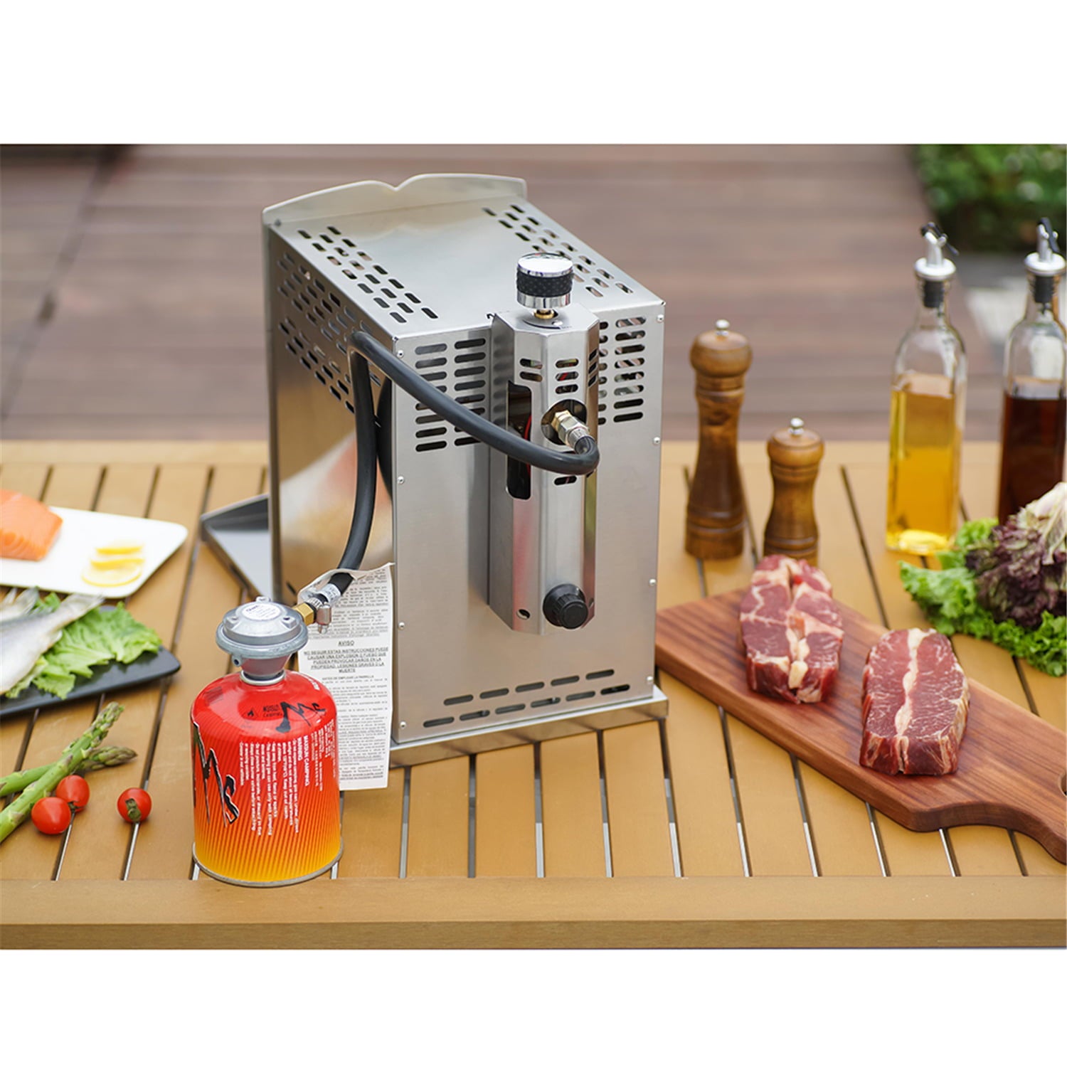 Gas Infrared Grill (Propane) Single. Vertical Cooking and Outdoor Grilling | BBQ Chicken. Steak. Fish. Vegetables | Fast. Efficient Heating Element | Stainless Steel