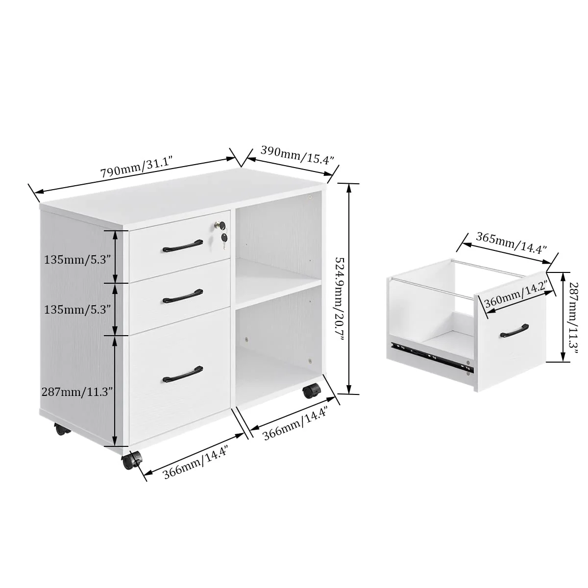 Panana 3 Drawer File Cabinets. Mobile Lateral Printer Stand