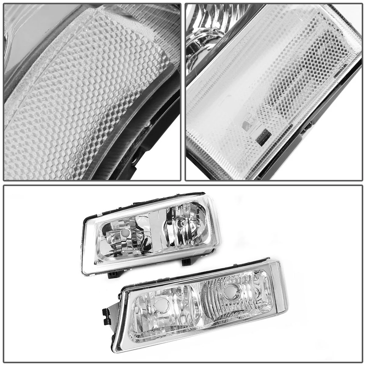 DNA MOTORING Chrome Housing Headlights Compatible with 2003-2006 Chevy