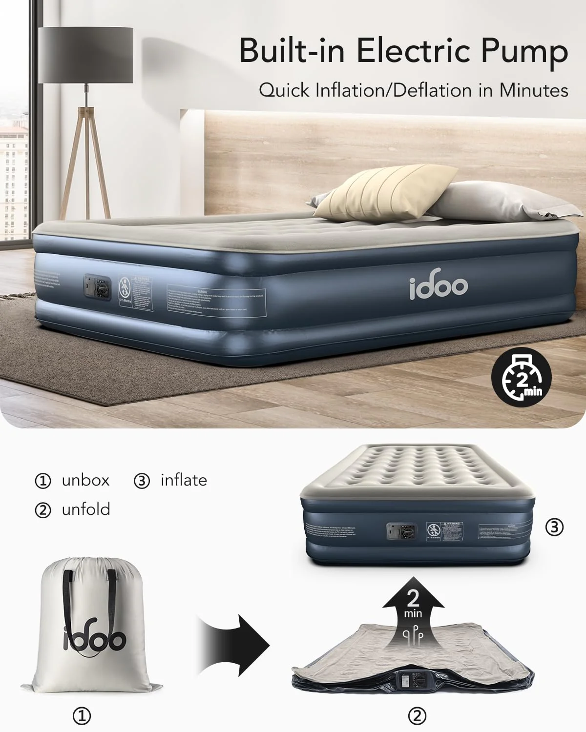 iDOO Queen Air Mattress with Built in Pump