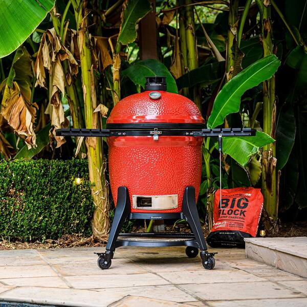 Big Joe III 24 in. Charcoal Grill in Red with Cart. Side Shelves. Grate Gripper. and Ash Tool