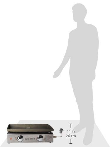 Tabletop Grill - 22 Inch Portable Gas Griddle - Propane Fueled - 2 Adjustable Burners - Rear Grease Trap - For Outdoor Cooking While Camping. Tailgating or Picnicking - Black