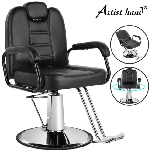 Artist hand Black 360&deg;Barber Chair Heavy Duty Hydraulic Reclining Salon Shampoo Beauty Hair Styling Equipment - MadeInUSA