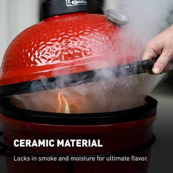 Joe Jr. 13.5 in. Portable Charcoal Grill in Red with Cast Iron Cart. Heat Deflectors and Ash Tool