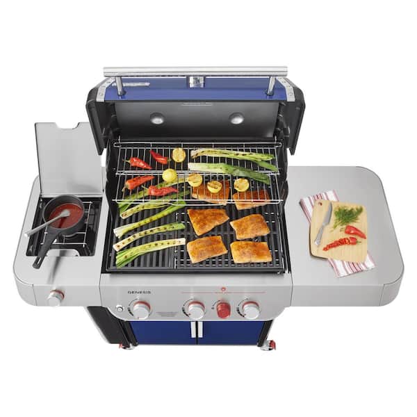 Genesis E-335 3- Burner Propane Gas Grill in Deep Ocean Blue with Side Burner