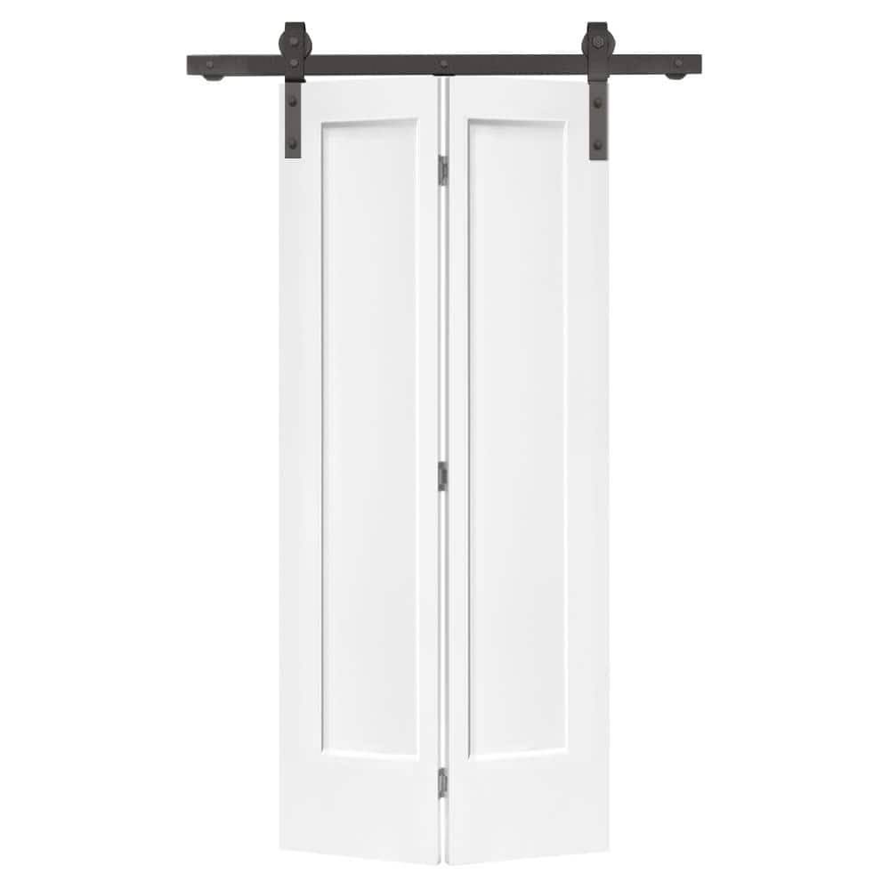 Paneled MDF Composite Bifold Barn Door with Installation Hardware Kit CALHOME Finish: Primed White, Size: 36