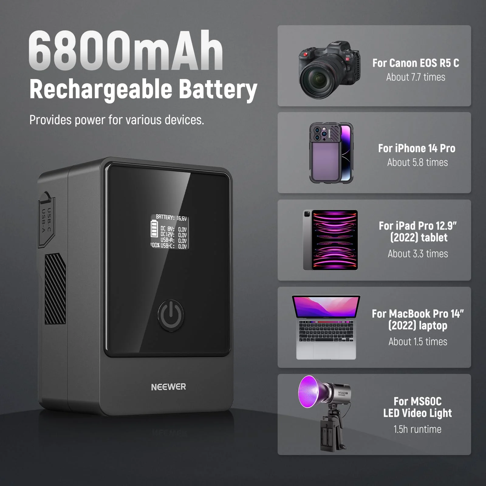 NEEWER Mini V Mount Battery 6800mAh 99Wh 14.5V