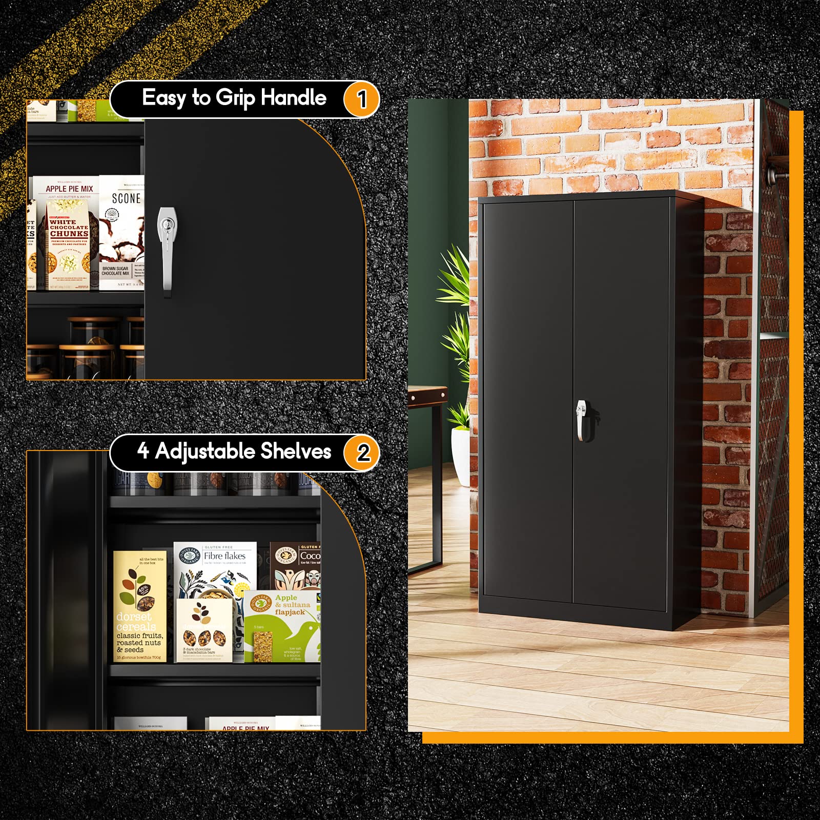 Greenvelly 72 Black Storage Cabinet with Doors