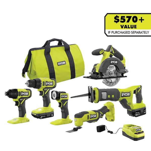 ONE+ 18V Cordless 6-Tool Combo Kit with 1.5 Ah Battery. 4.0 Ah Battery. and Charger