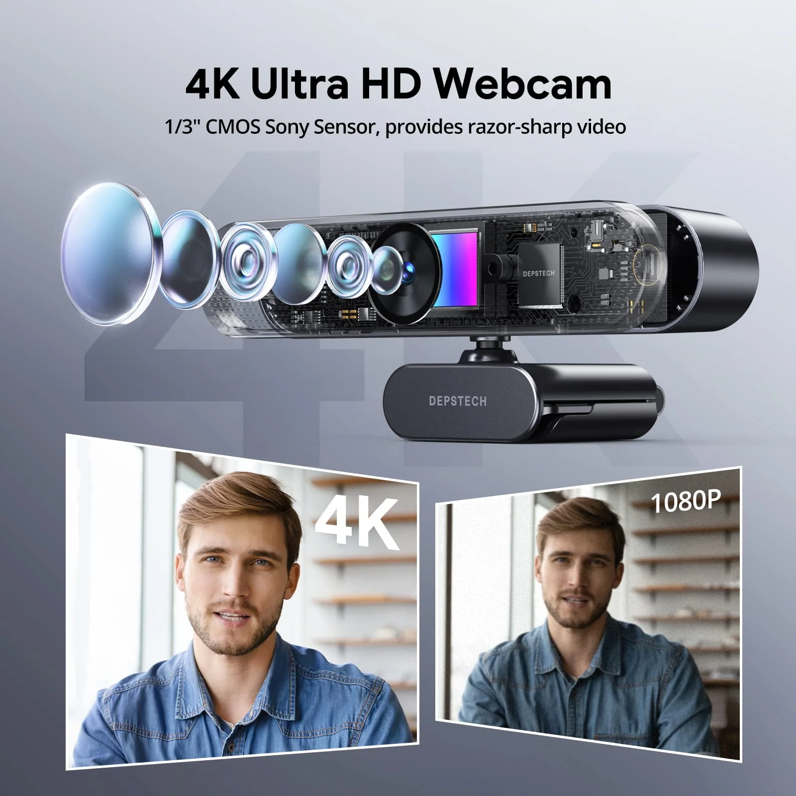 DEPSTECH 4K Zoomable Webcam with Microphone and Remote