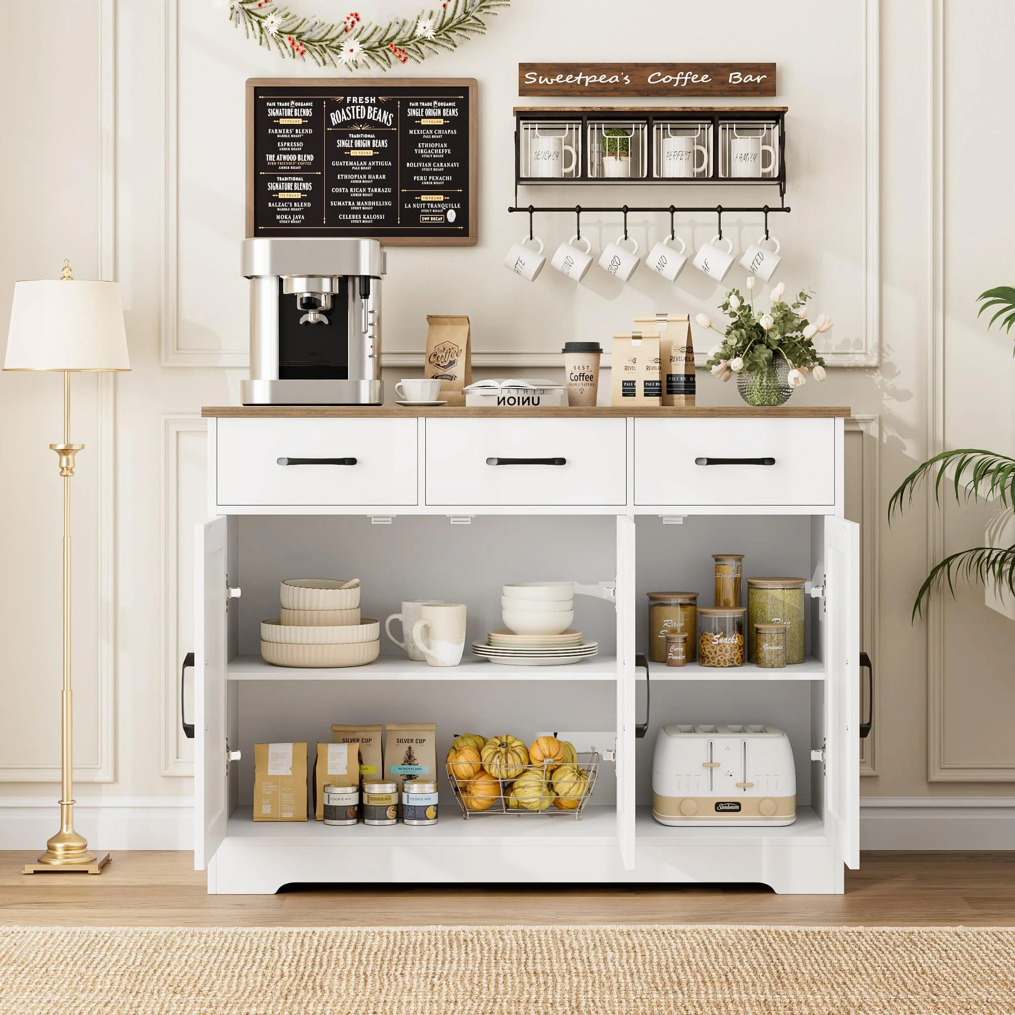 HOSTACK Modern Farmhouse Sideboard Buffet Cabinet