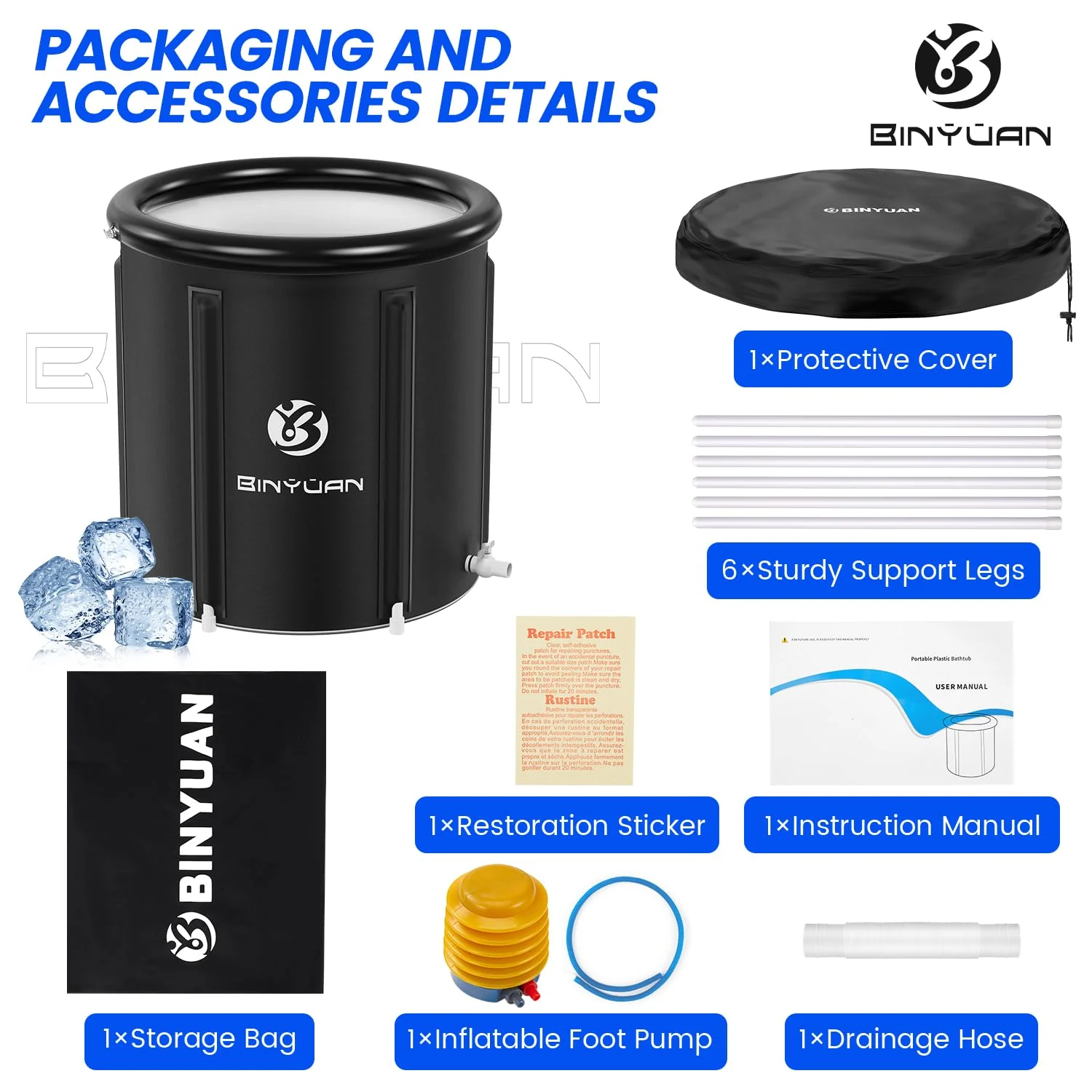 BINYUAN XL Large Ice Bath Tub for Athletes With Cover 106 Gallons