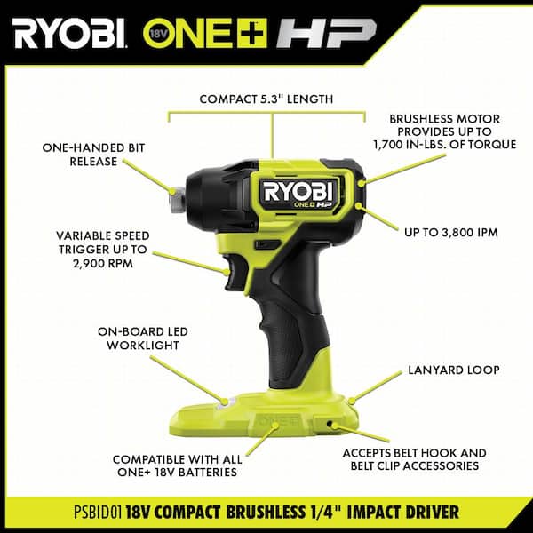 ONE+ HP 18V Brushless Cordless Compact 1/2 in. Drill and Impact Driver Kit with (2) 1.5 Ah Batteries. Charger and Bag