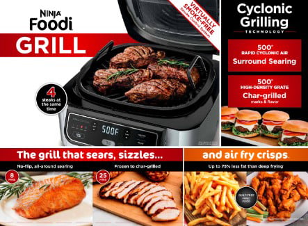 Foodi? 4-in-1 Indoor Grill with 4-Quart Air Fryer. Roast. & Bake. AG300