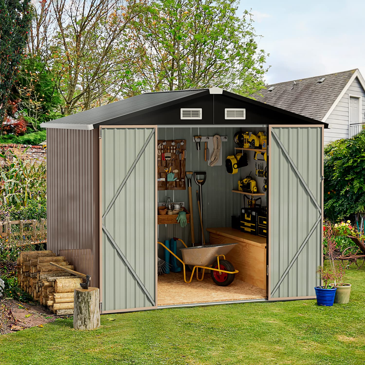 Aoxun 6.4x4 FT Outdoor Storage Shed for Tool. Garden