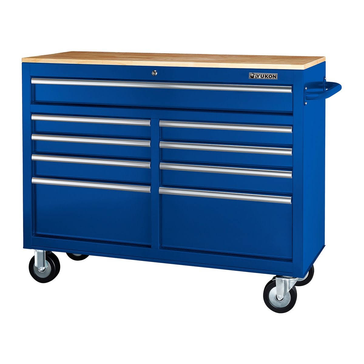 Yukon 46 in. 9 Drawer Mobile Storage Cabinet with Solid Wood Top. Blue-Instock