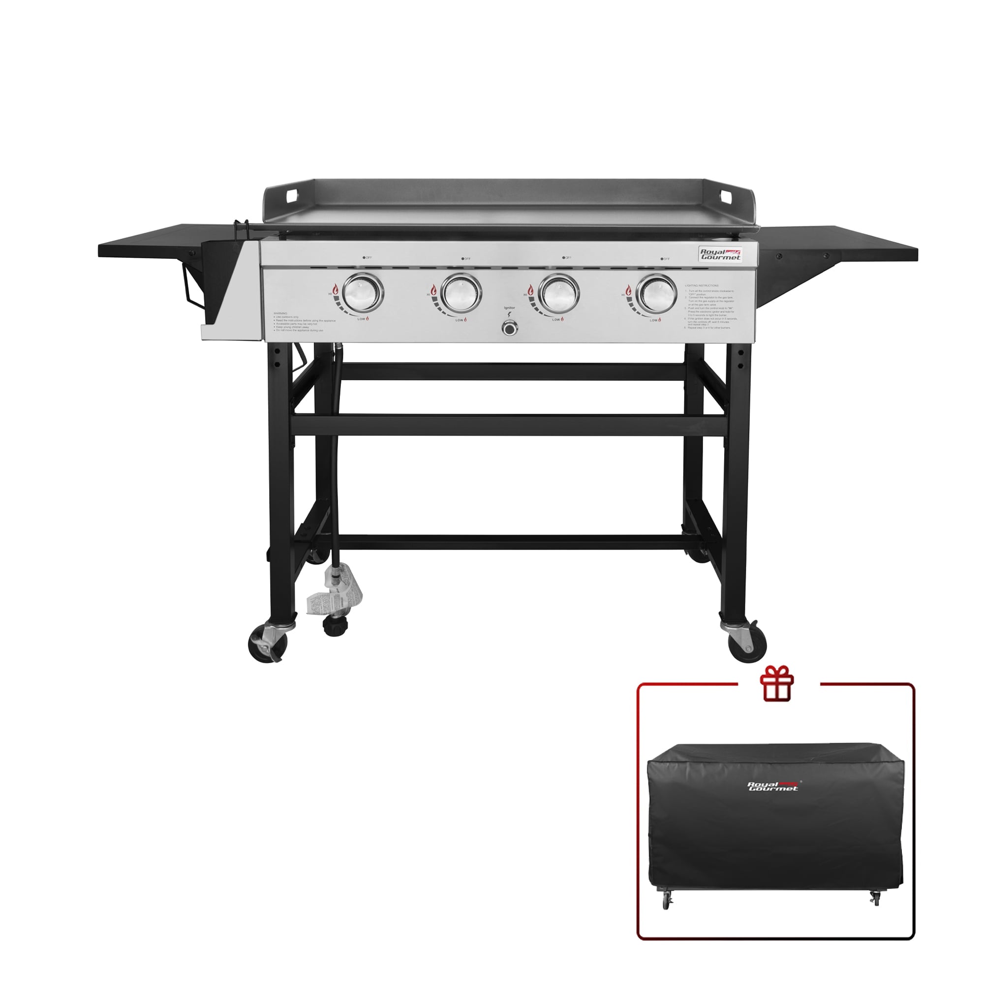 GB4001C 4-Burner 52000-BTU Propane Gas Grill Griddle. 36L. With Cover