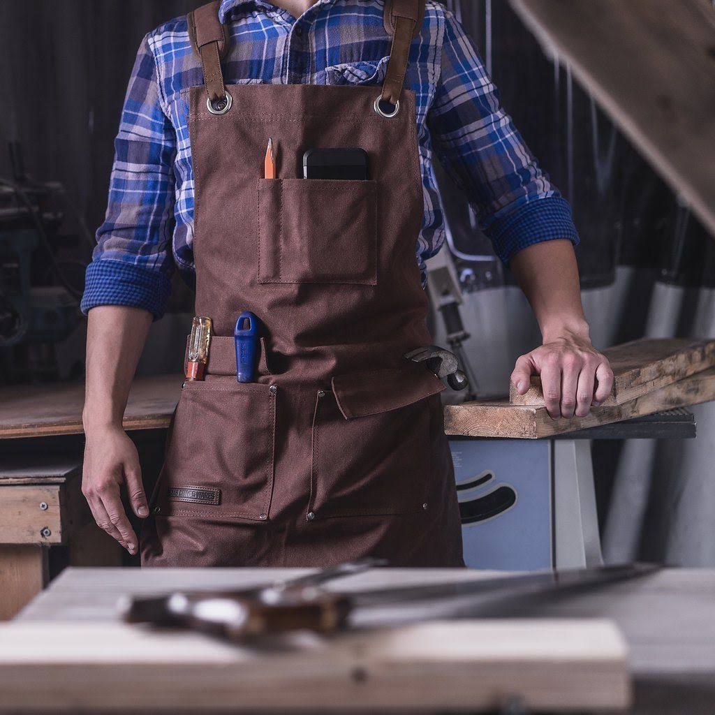 Waxed Canvas Heavy Duty Shop Apron with Pockets Adjustable Up to XXL for Men and Women - Texas Canvas Wares
