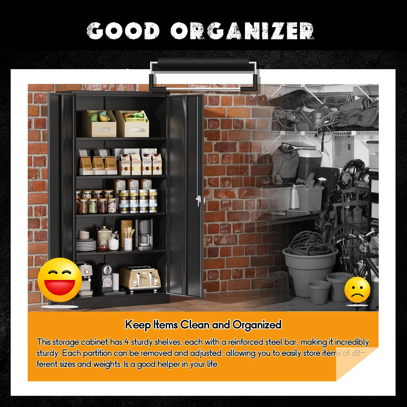 Greenvelly 72 Black Storage Cabinet with Doors