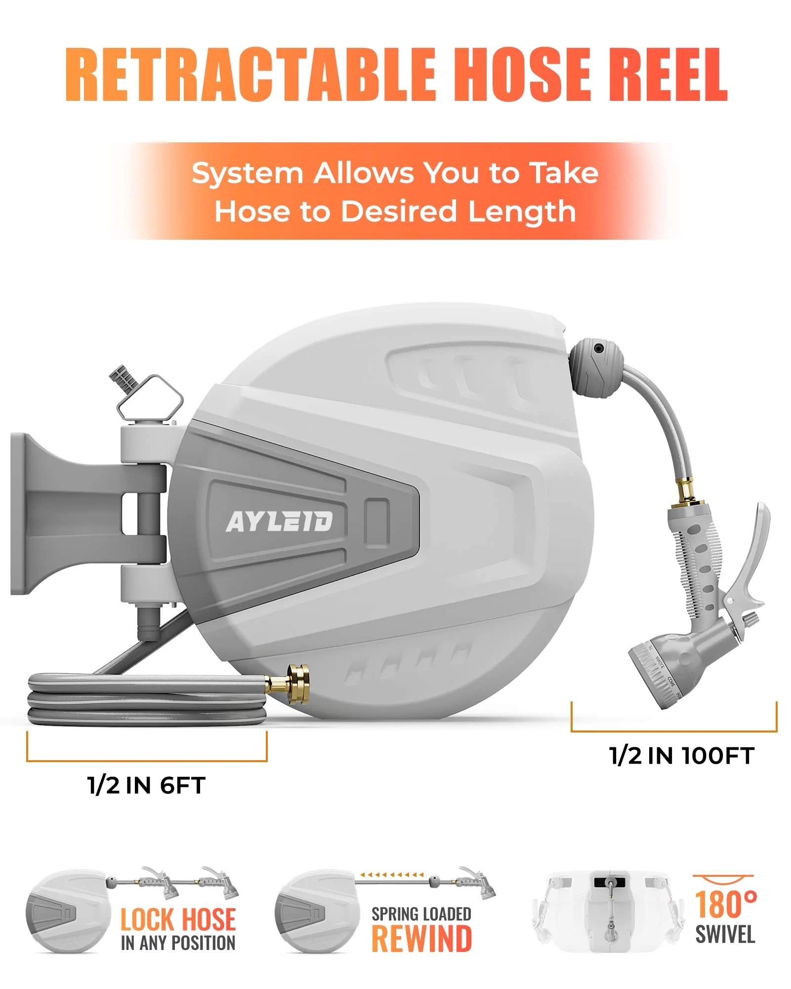 Ayleid 1/2 in x 100 ft Wall Mounted Garden Hose Reel