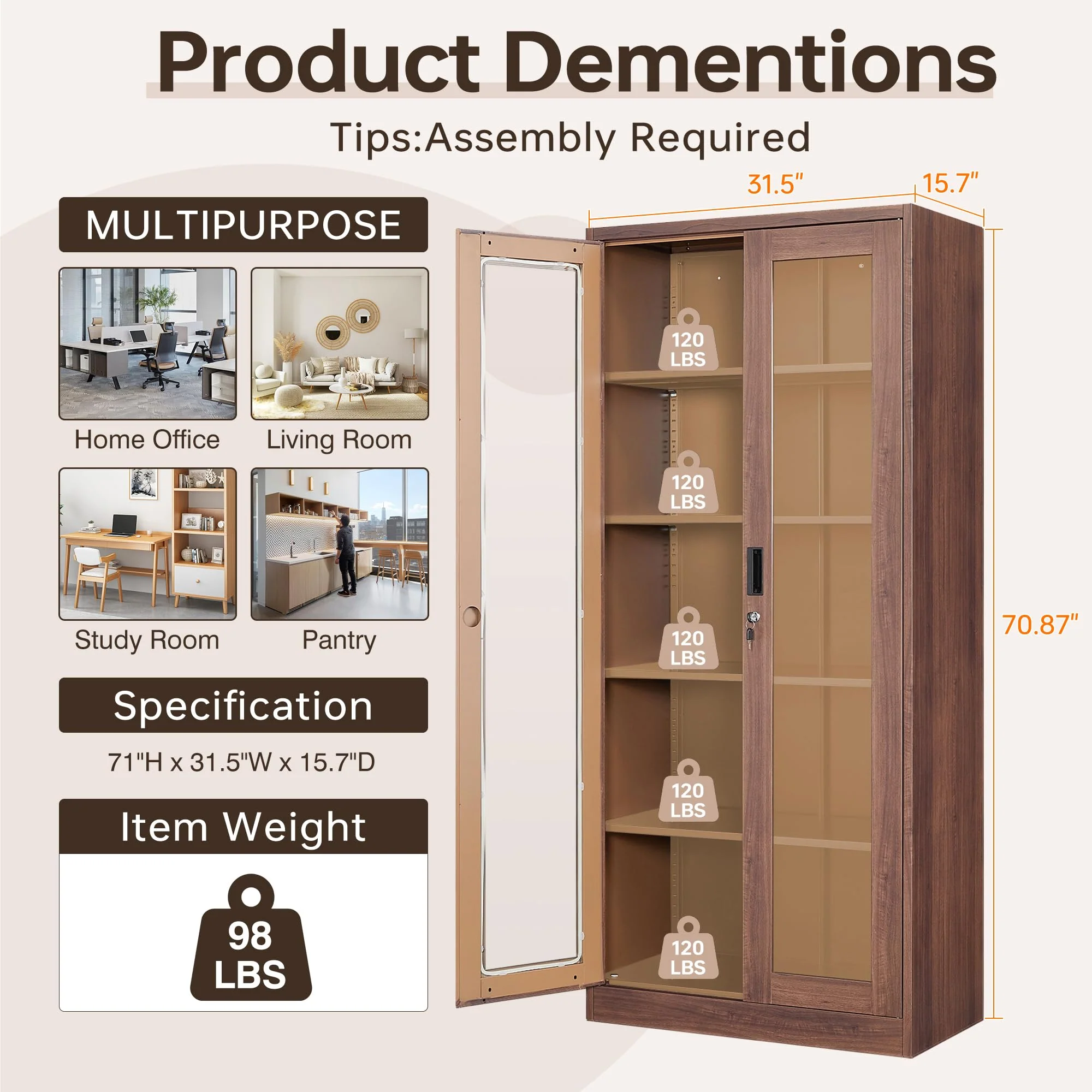 AFAIF Glass Display Cabinet Curio Cabinet with Glass Door