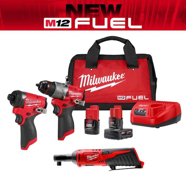 M12 FUEL 12-Volt Li-Ion Brushless Cordless Hammer Drill and Impact Driver Combo Kit (2-Tool) with M12 3/8 in. Ratchet