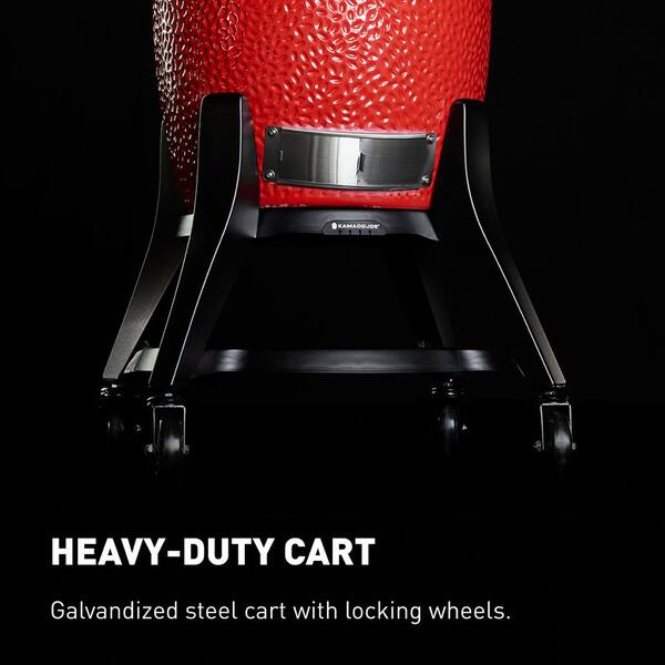 Big Joe III 24 in. Charcoal Grill in Red with Cart. Side Shelves. Grate Gripper. and Ash Tool