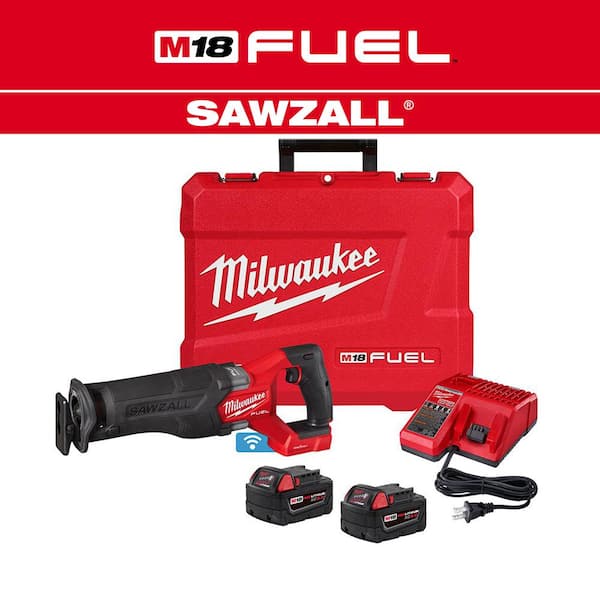 M18 FUEL ONE-KEY 18V Lithium-Ion Brushless Cordless SAWZALL Reciprocating Saw Kit with Two 5.0 Ah Batteries. Case