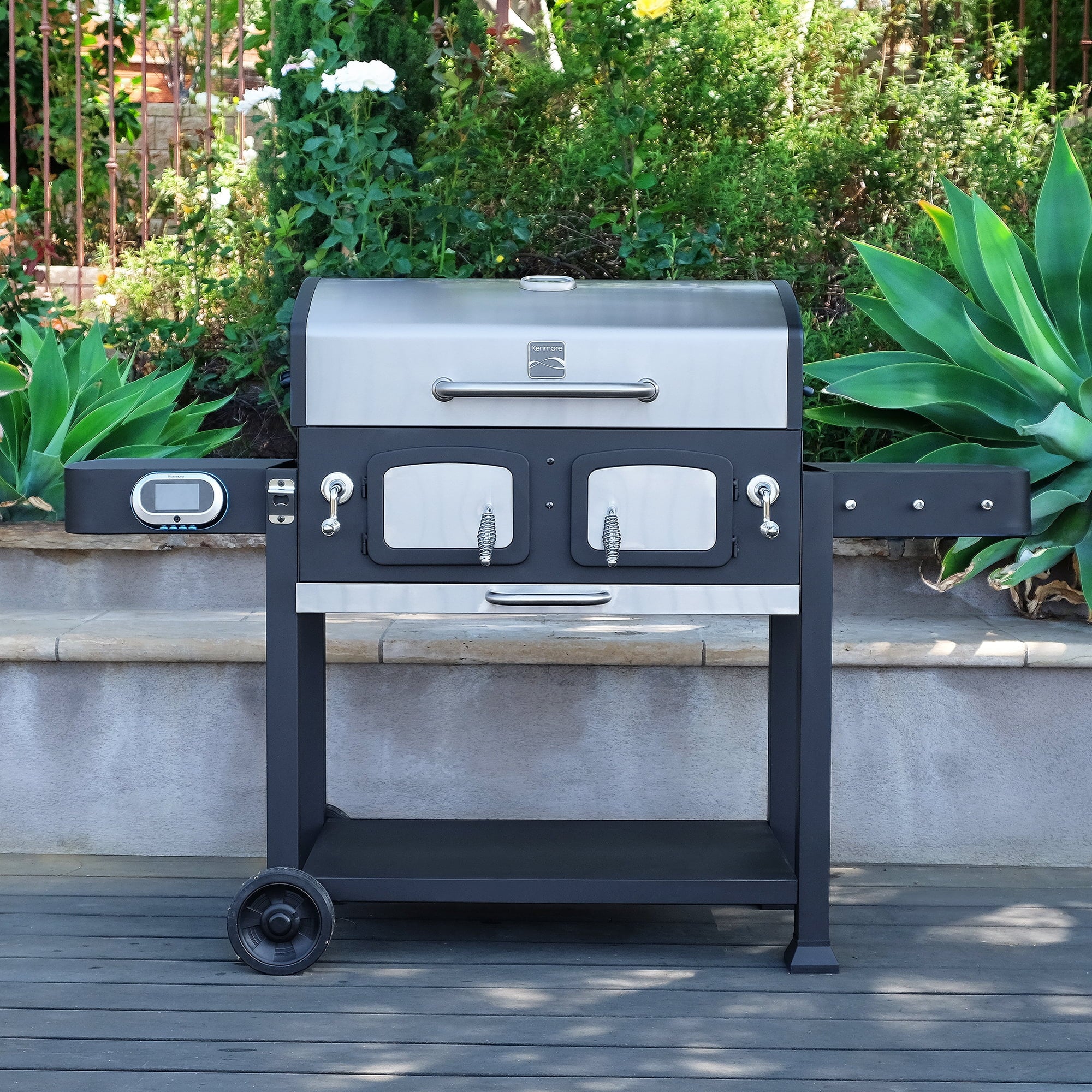 32-inch Smart Charcoal Grill with Bluetooth Meat Thermometer. LCD Display. and Temperature Probes. Stainless Steel/Black