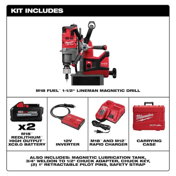M18 FUEL 18V Lithium-Ion Brushless Cordless 1-1/2 in. Lineman Magnetic Drill High Demand Kit w/ Two 8.0Ah Batteries