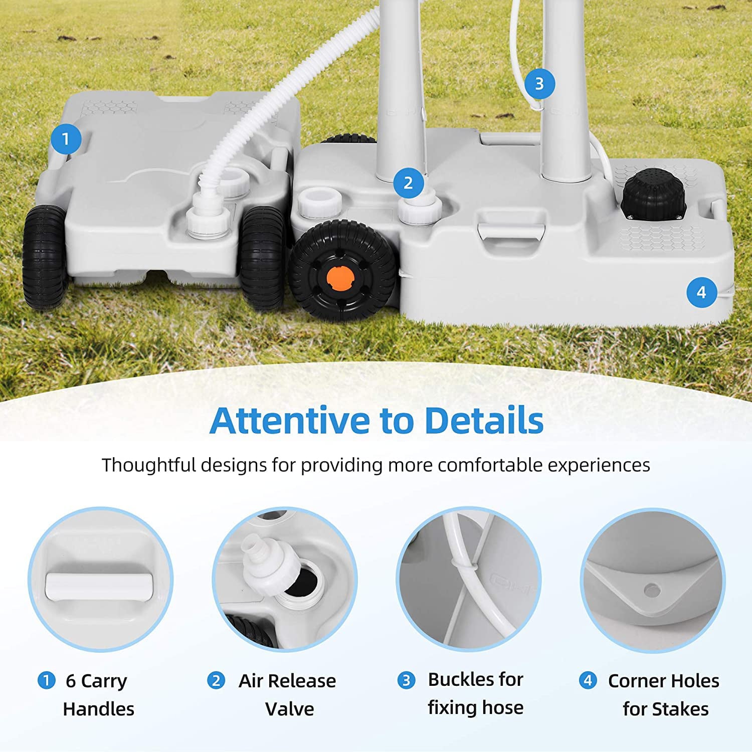 Portable Sink Camping 30 L with Rolling Wheels. Hand Washing Station with 30 L Sewage Tank