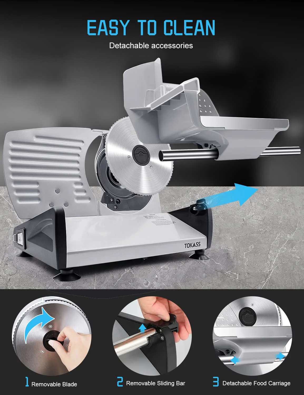 TOKASS Electric Deli Food Slicer with 7.5'' Stainless Steel Blade