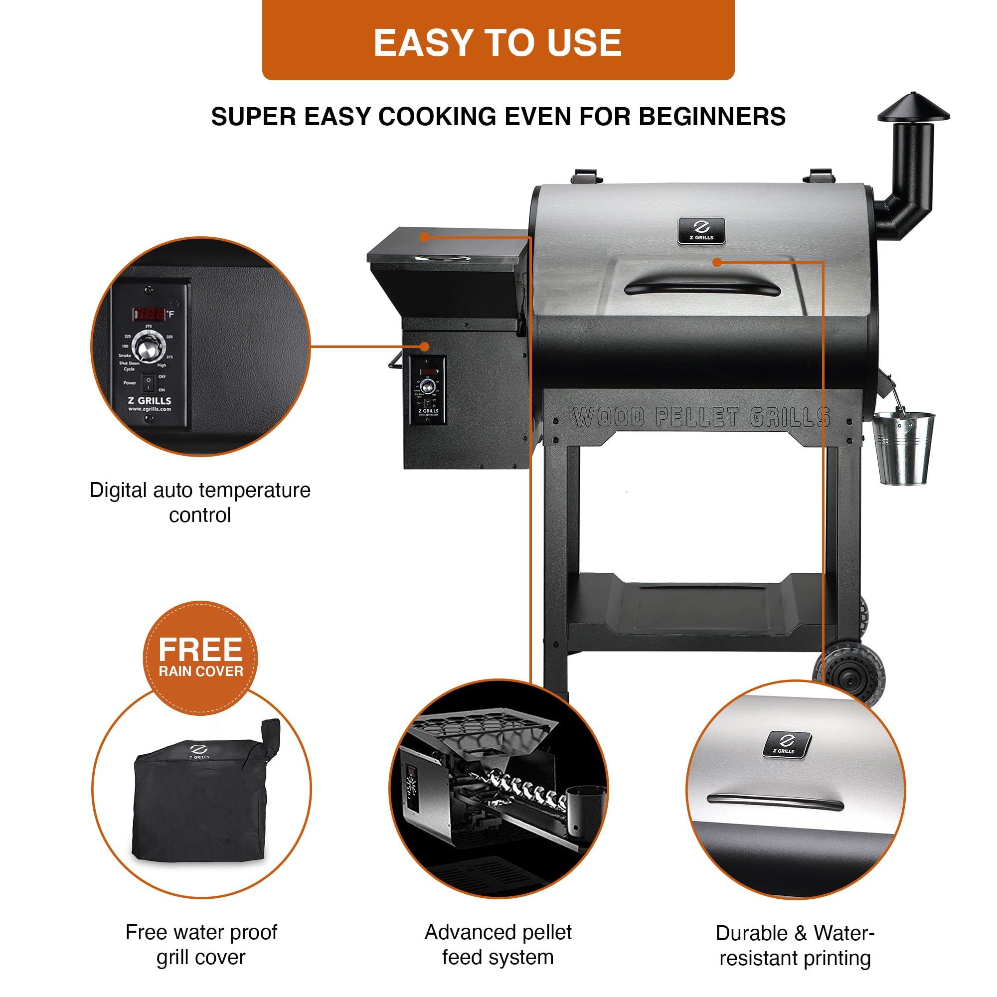 ZPG-7002B3E 697 sq. in. Wood Pellet Grill and Smoker 8-in-1 BBQ Stainless Steel