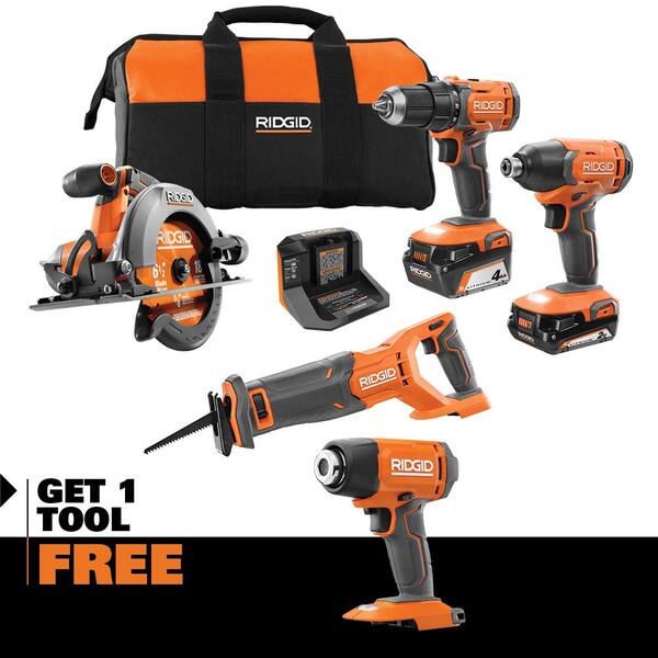 18V Cordless 4-Tool Combo Kit with 4.0 Ah Battery. 2.0 Ah Battery. Charger. Bag and 18V Compact Heat Gun