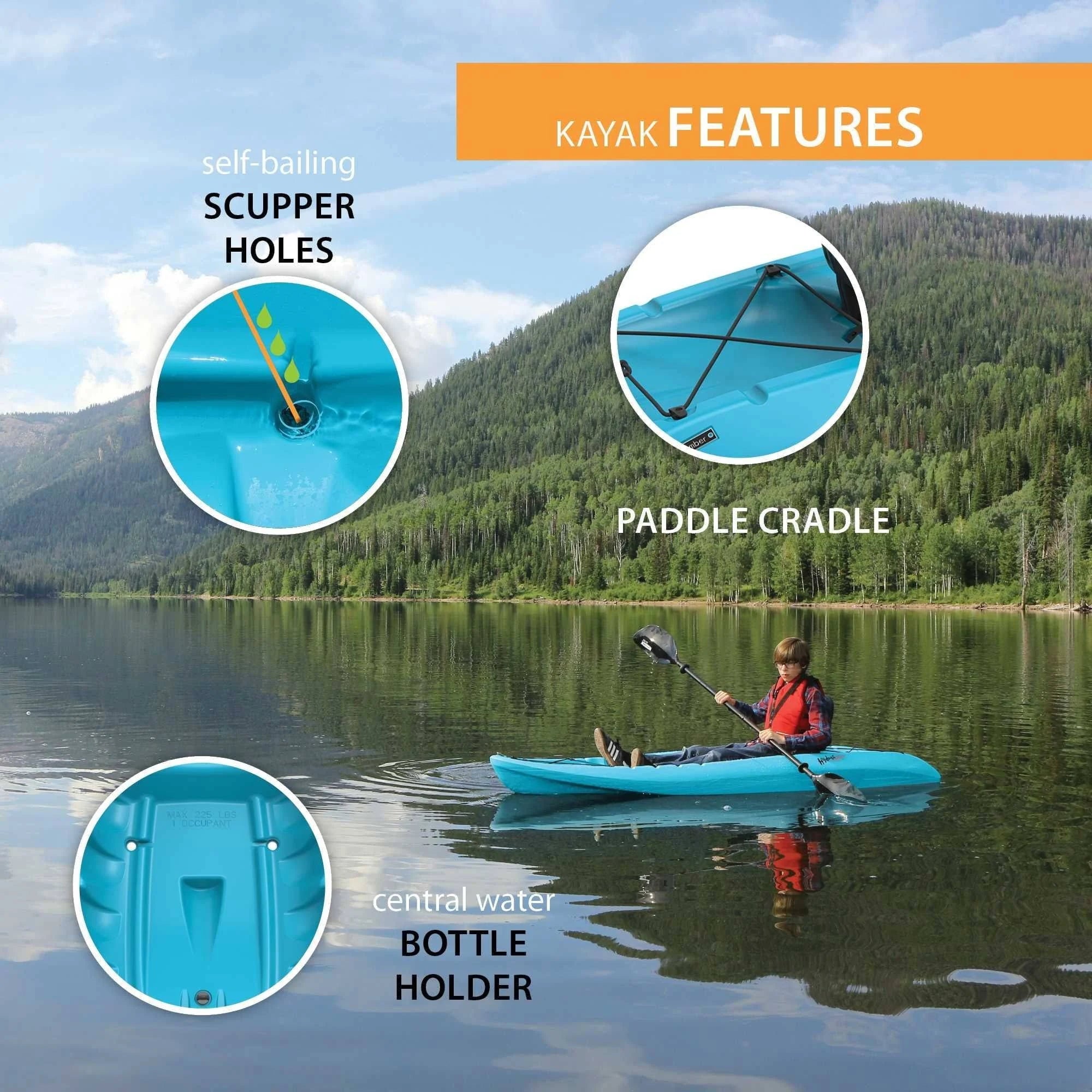 Lifetime Hydros 85 Sit-On-Top Kayak Paddle Included Glacier Blue - MadeInUSA