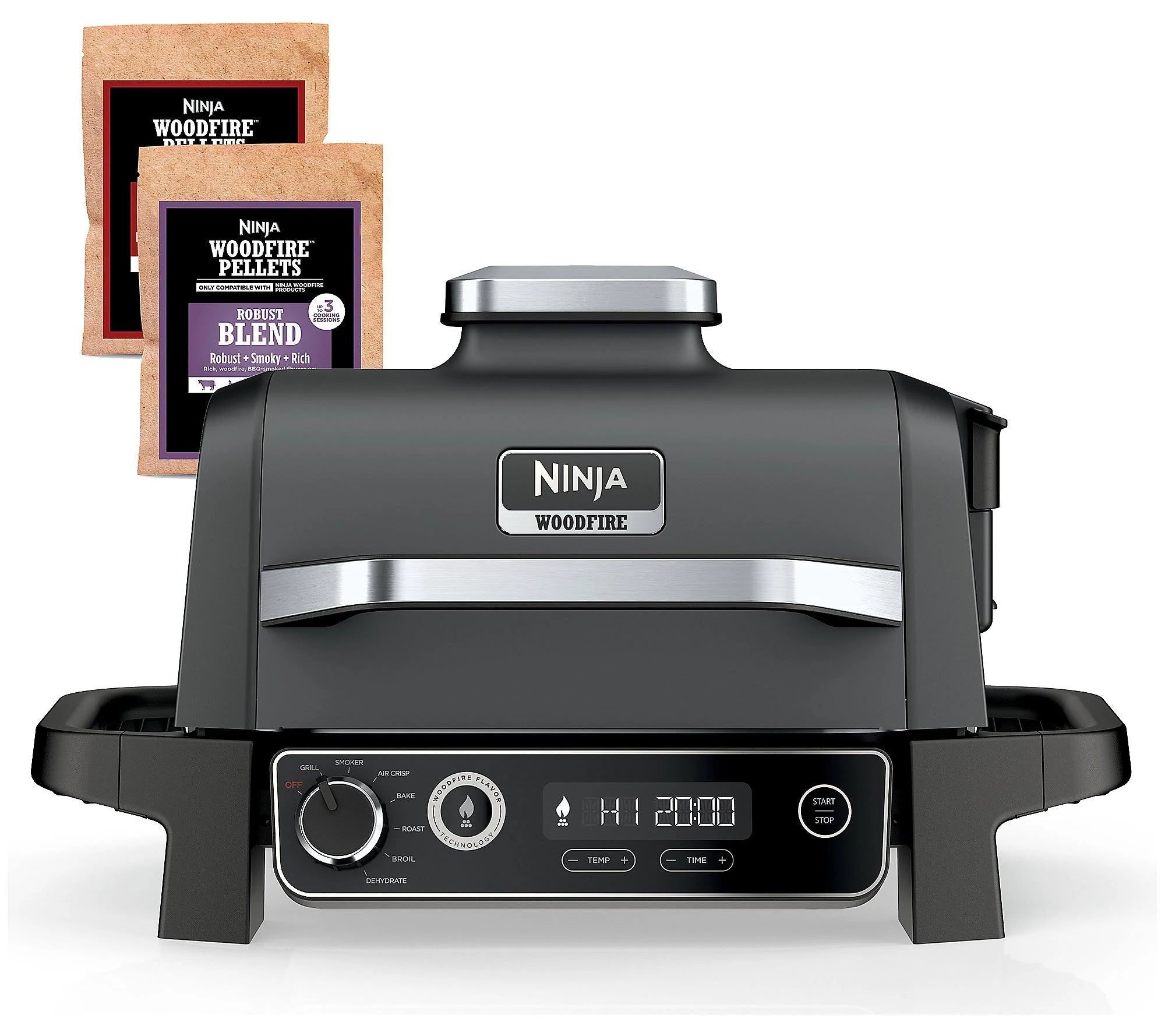 Ninja 7-in-1 Woodfire Electric Outdoor Grill &Air Fryer Grill .Grey - MadeInUSA
