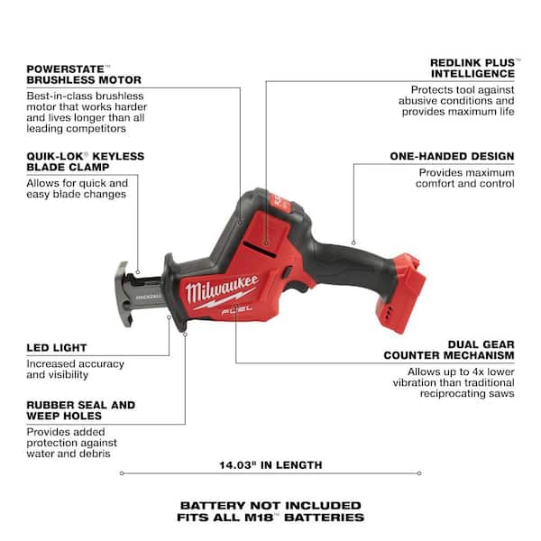 M18 FUEL 18-Volt Lithium-Ion Brushless Cordless HACKZALL Reciprocating Saw with 2.0 Ah Battery