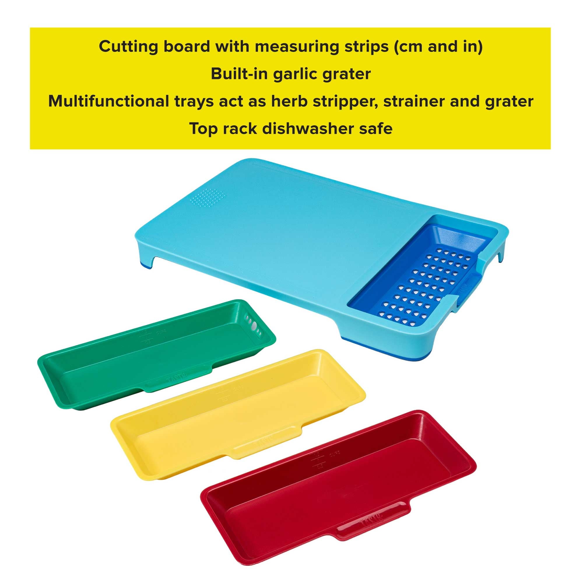 Poly Cutting Board Prep Station Set with Removable Trays. Tasty Blue. 5 Piece