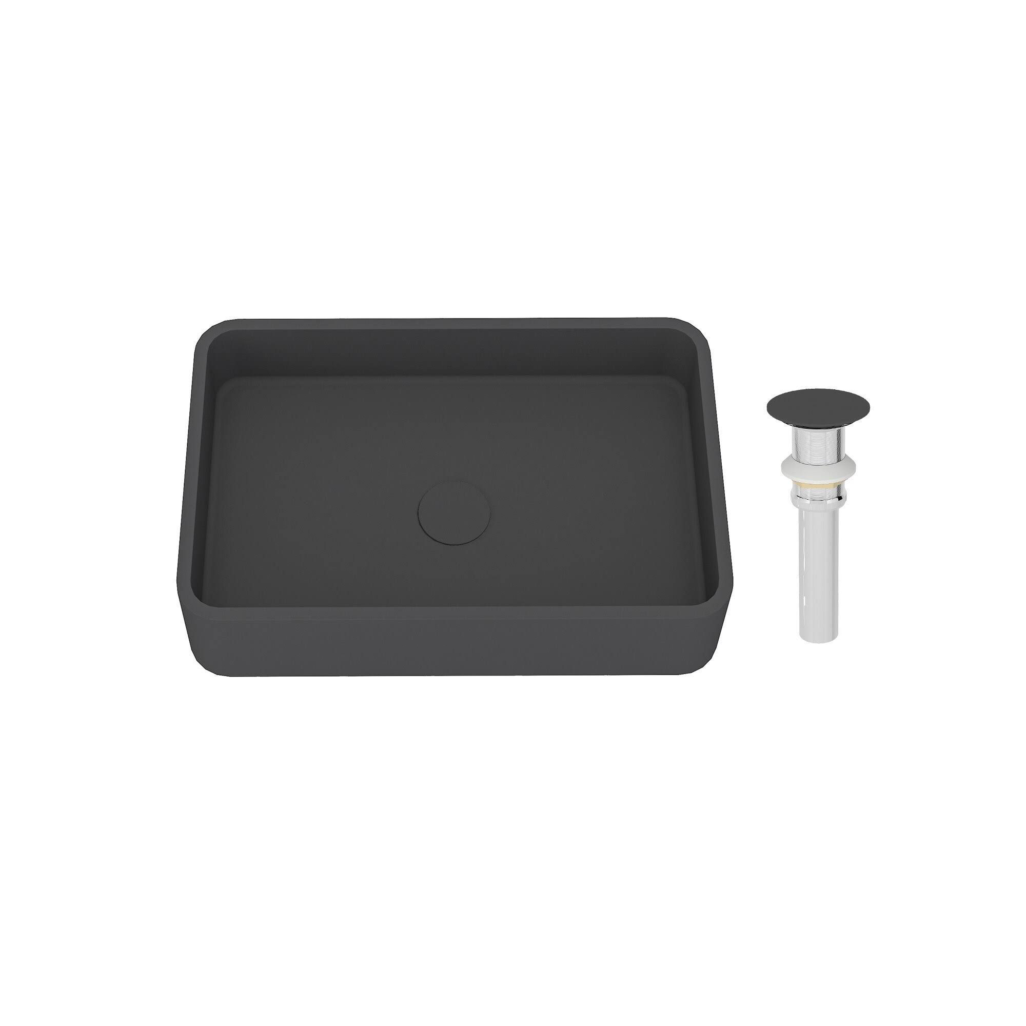 CASAINC Concrete Art Basin Rectangular Bathroom Vessel Sink in Black Earth with The Same Color Drainer