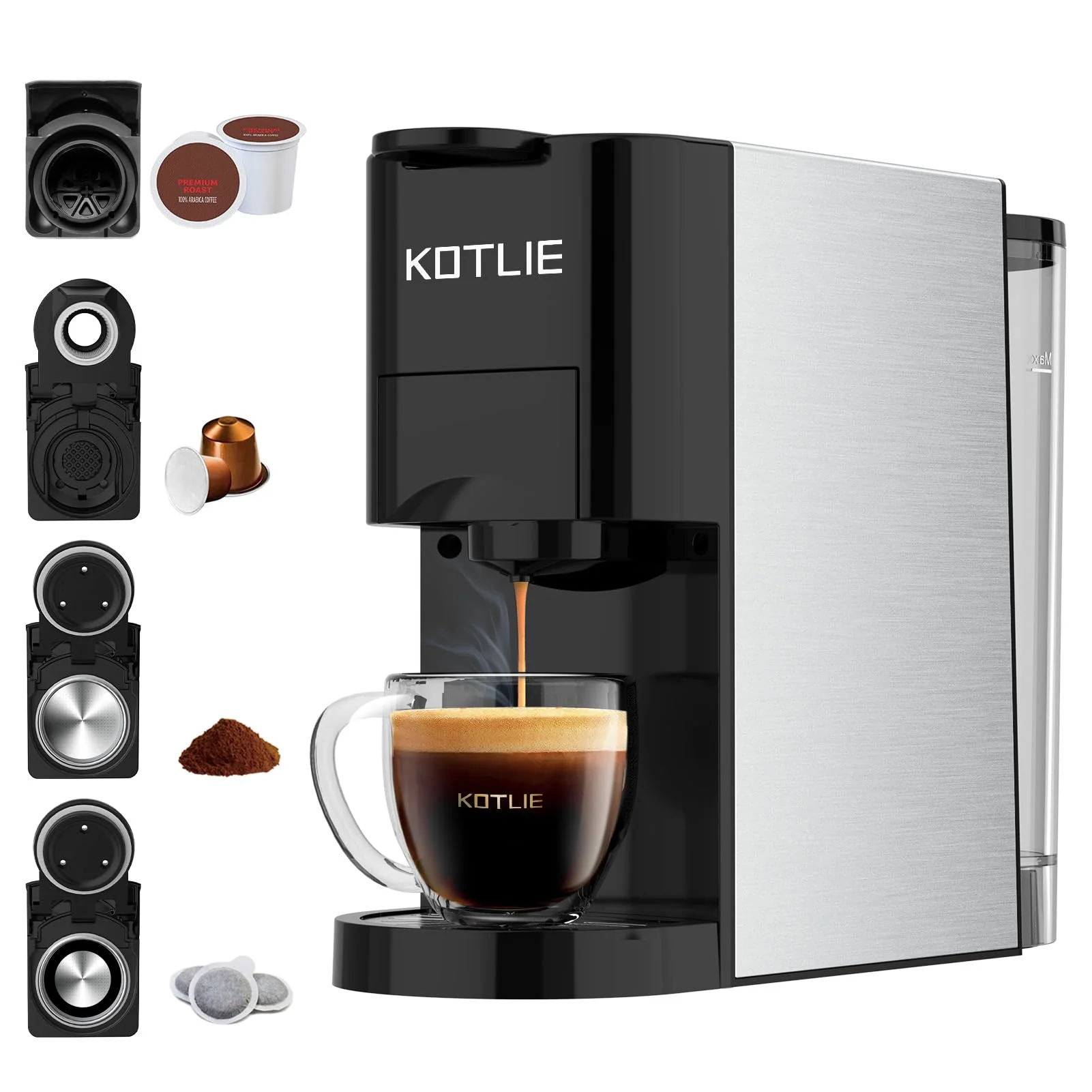 KOTLIE Single Serve Coffee Maker. 4 in 1 Espresso Machine