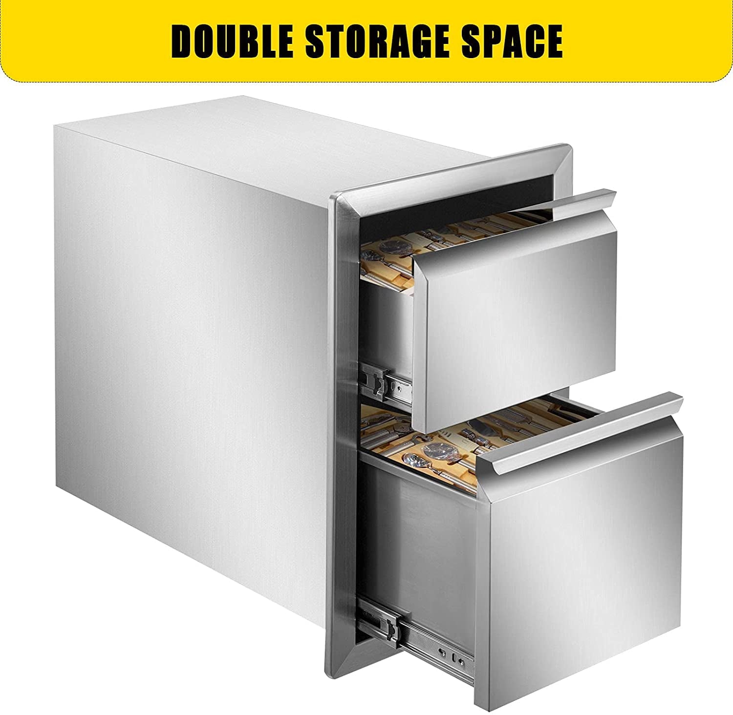 Outdoor Kitchen Door Drawer Combo 29.5 W x 21.6 H x 22.4D. Access Door/Triple Drawers with Propane Drawer and Adjustable Garbage Ring. Perfect for BBQ Island Patio Grill Station