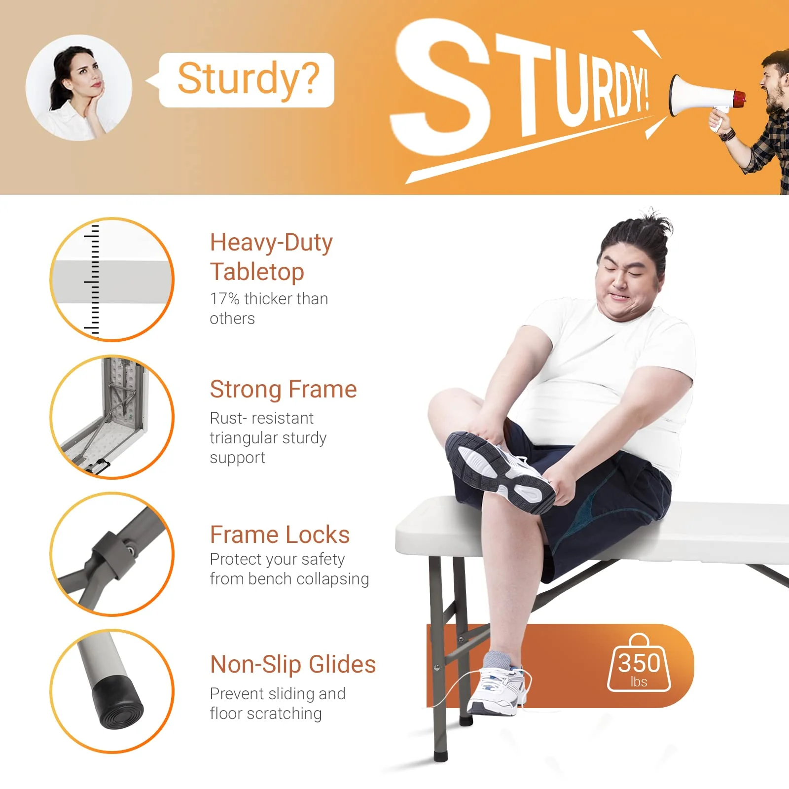 VINGLI 6 feet Plastic Folding Bench. Outdoor Picnic Party Camping Dining Seat